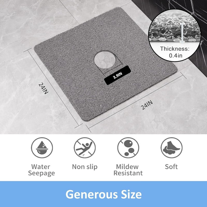 LYGLIGH حصيرة استحمام مربعة، 24''X24'' حصائر استحمام فائقة غير قابلة للانزلاق للاستخدام داخل الدش، حصيرة استحمام لوفة ناعمة من PVC بدون أكواب شفط للحمام، سريعة الجفاف، سهلة التنظيف، ملحقات أرضية الحمام، رمادي - Image 2